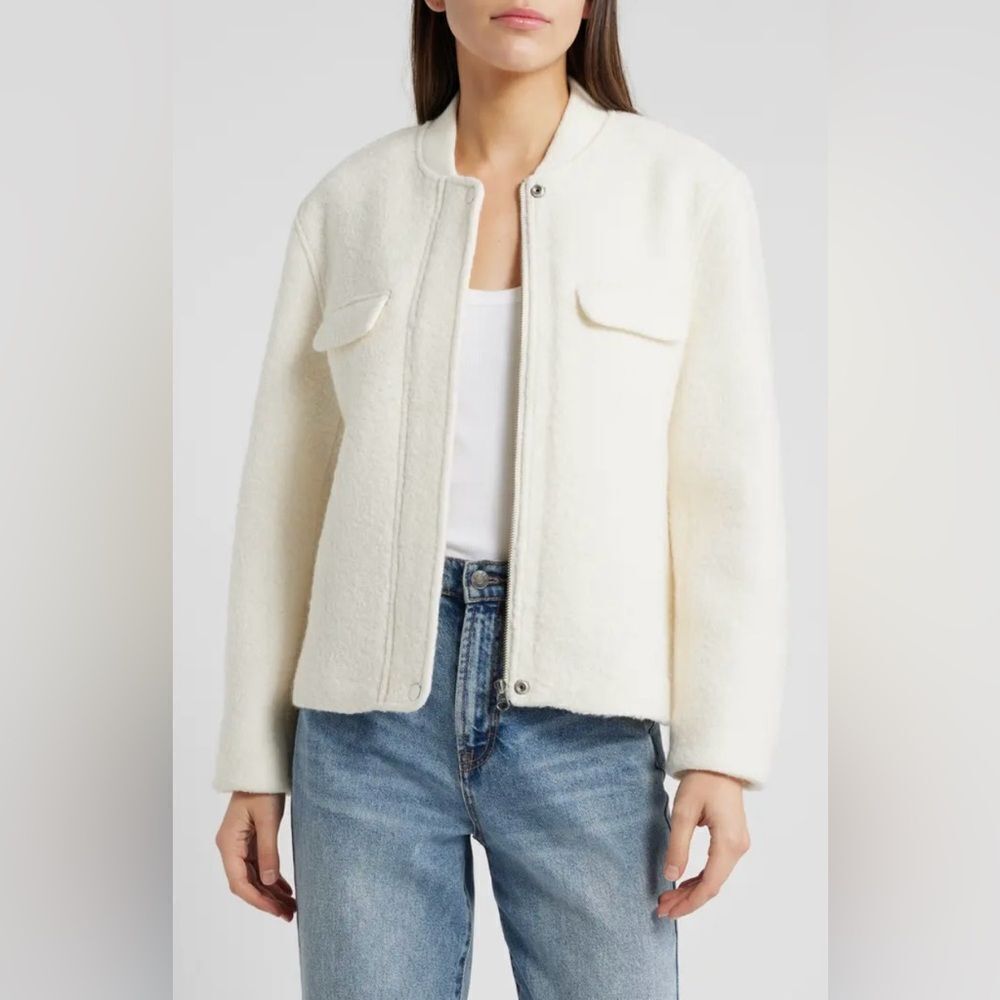 Rails Kinsley Wool Blend Boucle Bomber Jacket Ivory Size Medium NWT
